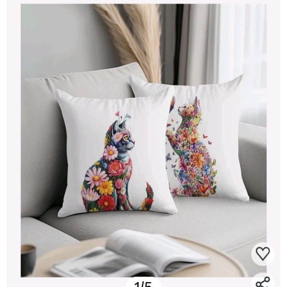 Colorful‎ Floral Cat Pillow Covers 18X18, Gifts for Cat Lovers Mom Lady Owners